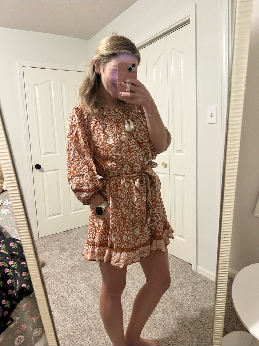 Cleobella Rust Floral Belted Mini Dress - Picture 3 of 9